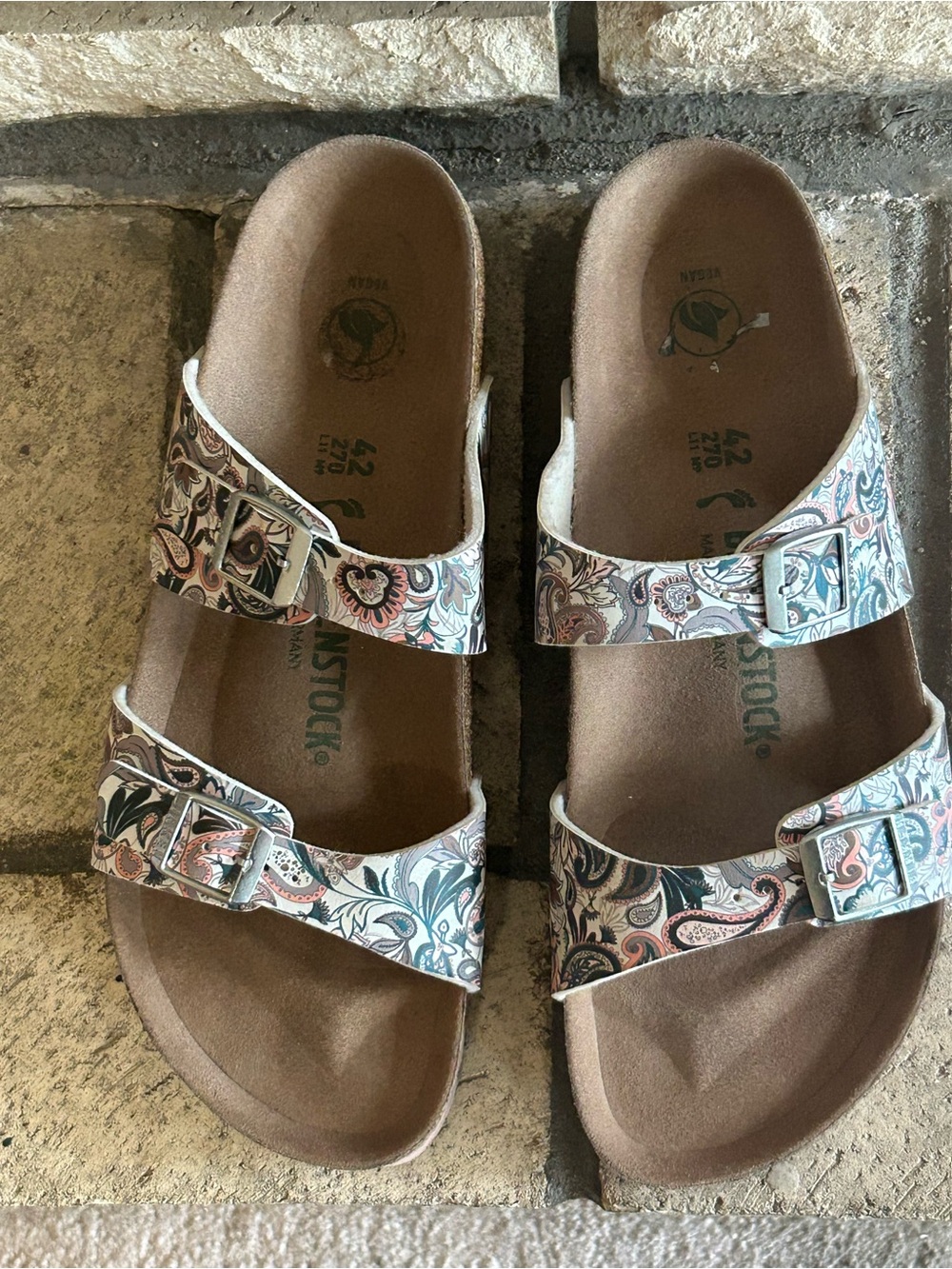 Birkenstock Sydney women’s White Paisley Double-Strap Vegan Sandal with Teal - Picture 5 of 9